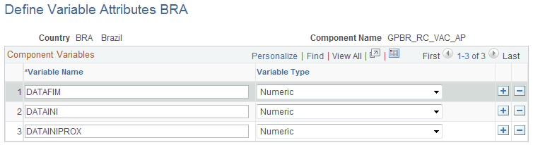 Define Variable Attributes BRA page