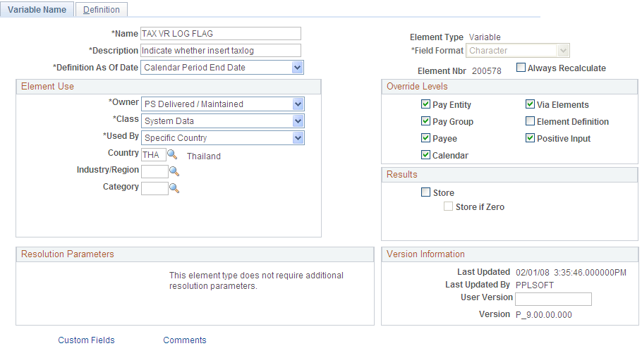 Variable Name page