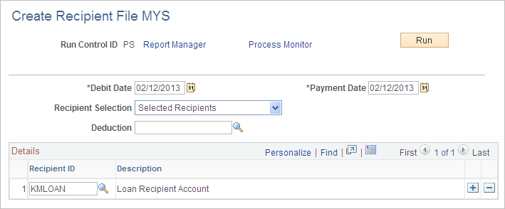 Create Recipient File MYS page