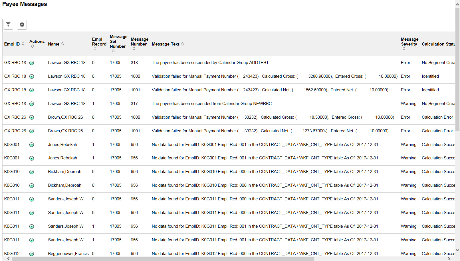 Payee Messages page