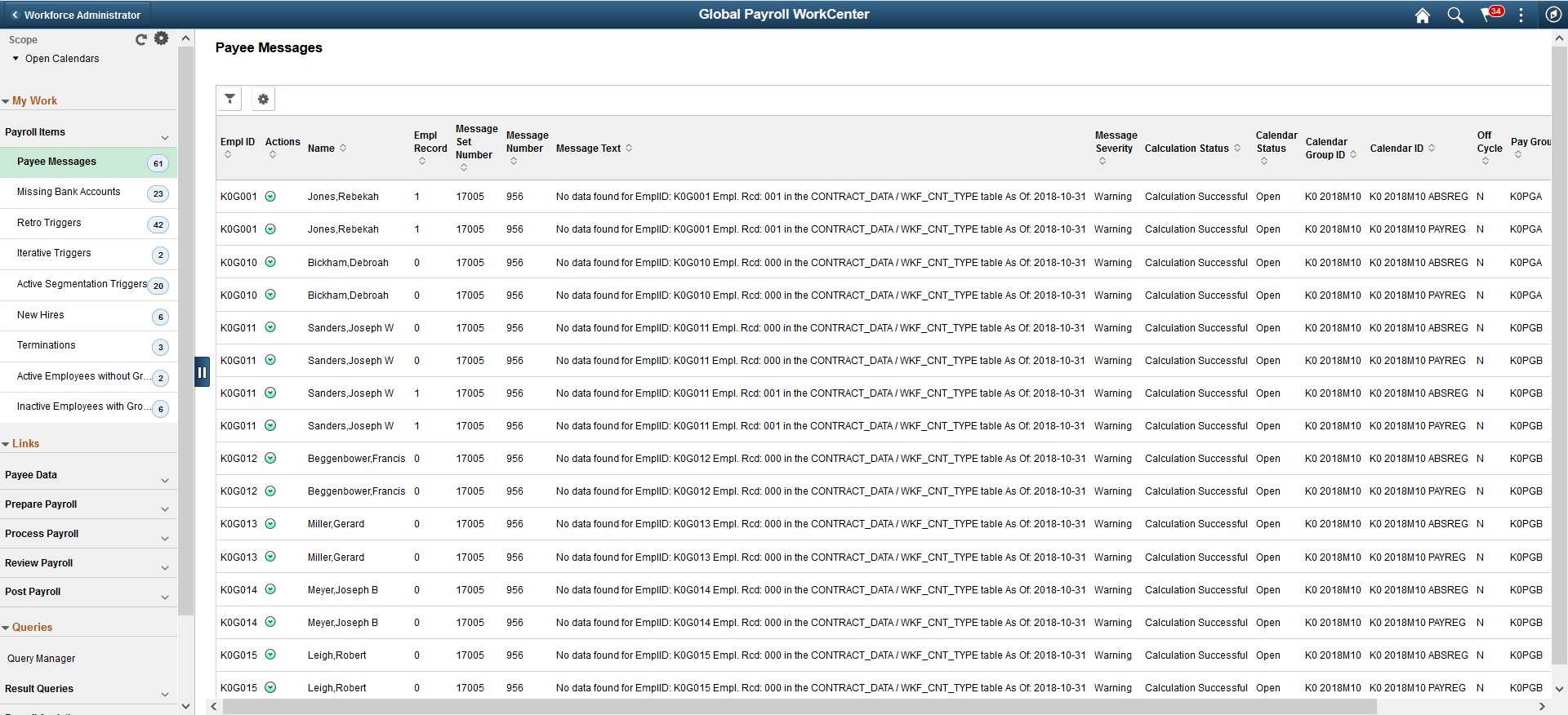 Global Payroll WorkCenter landing page