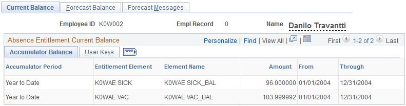Current Balance page