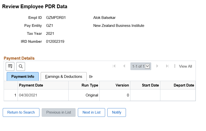 Payment Info tab