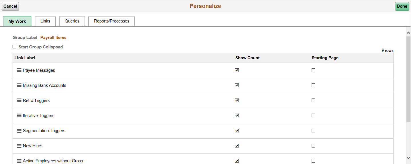 Personalize page
