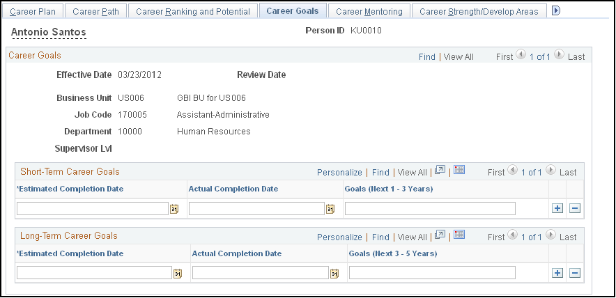 Career Goals page