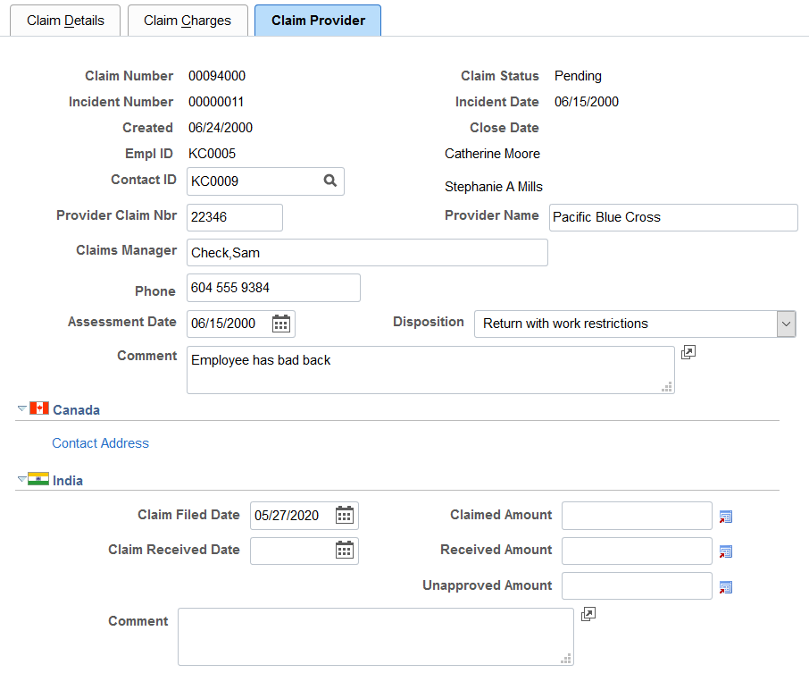 Claim Provider page