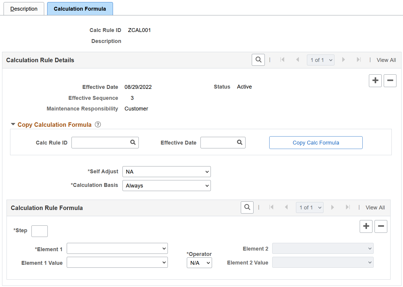 Define Calculation Rule - Calculation Formula page