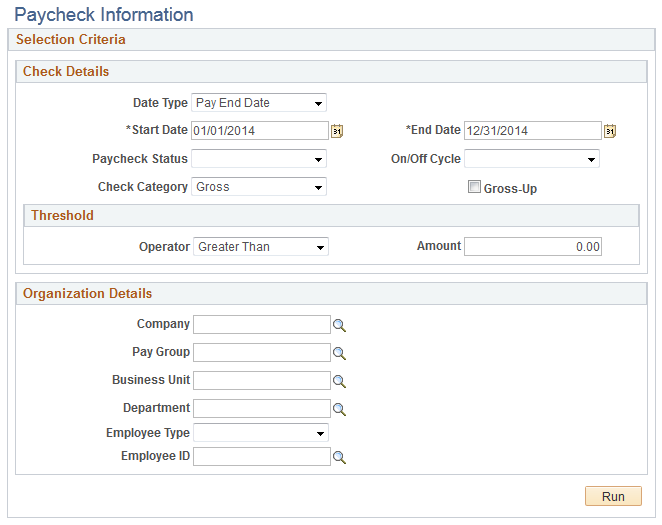Paycheck Information page
