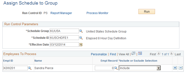 Assign Schedule to Group page