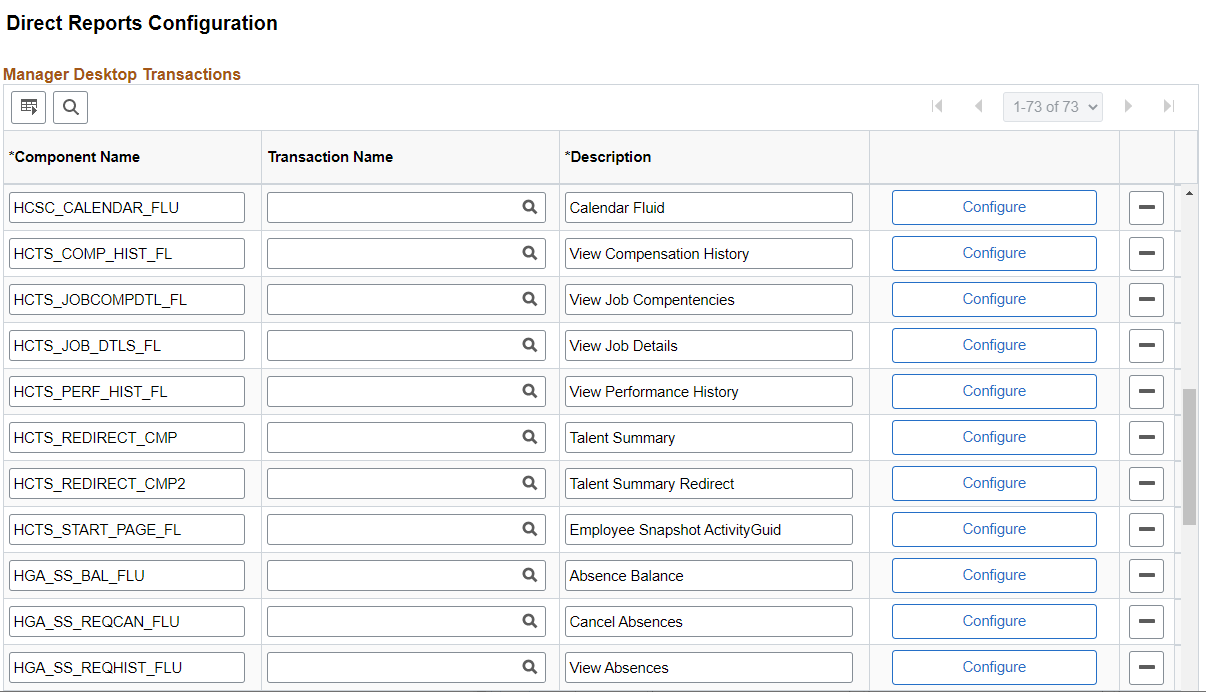 Direct Reports Configuration Page