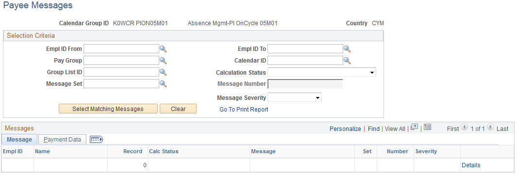 Payee Messages page