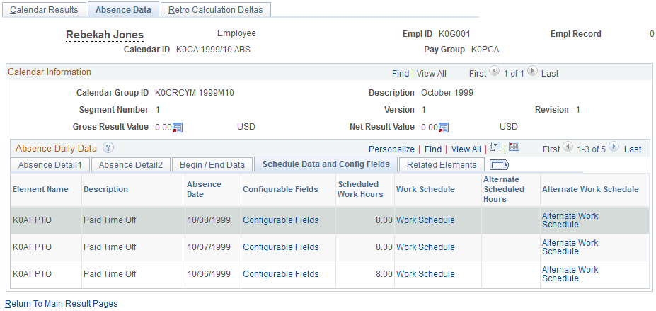 Absence Data page: Schedule Data and Config Fields tab