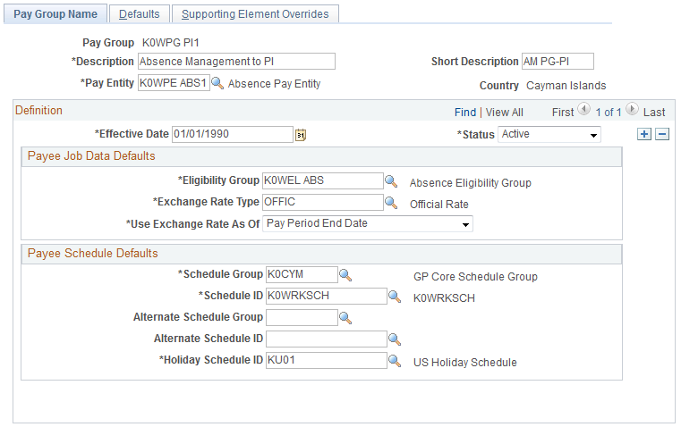 Pay Group Name page