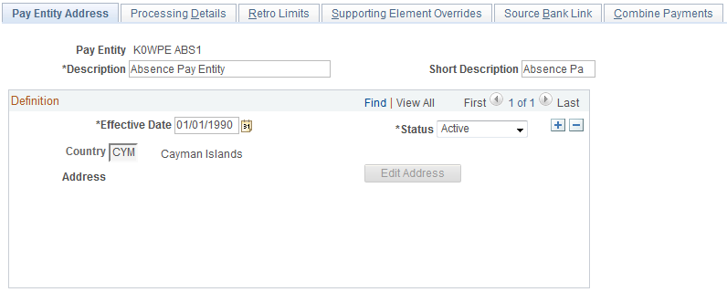 Pay Entity Address page