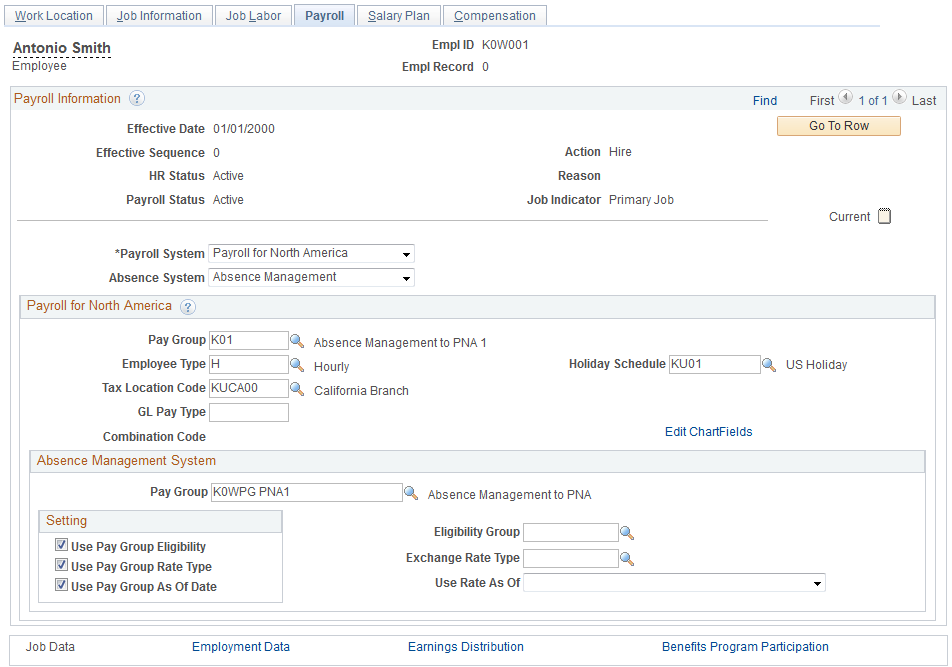 Job Data - Payroll page