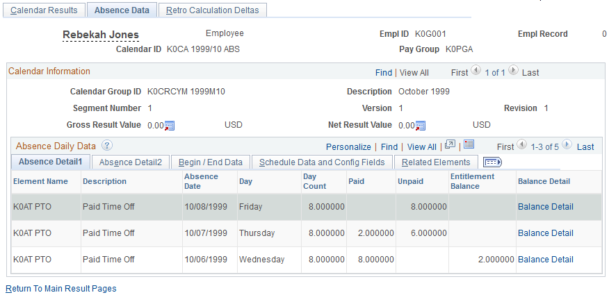 Absence Data page