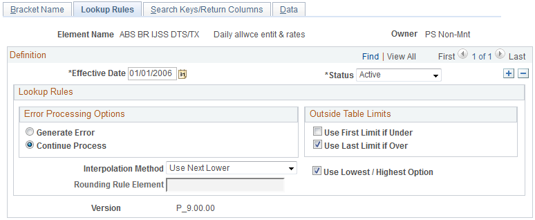 Lookup Rules page