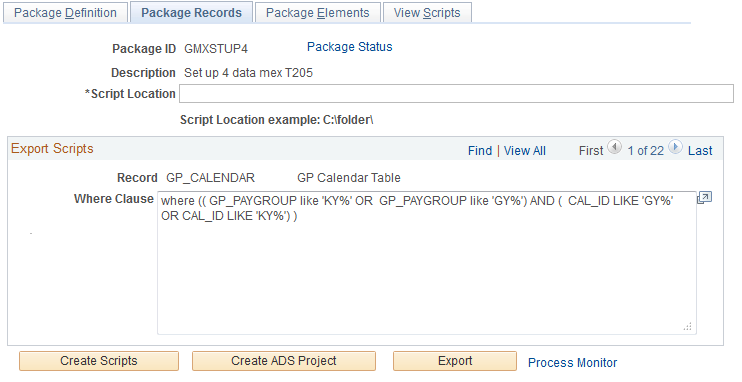 Export Non-Rule Package - Package Records page