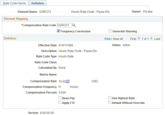Rate Codes - Definition page