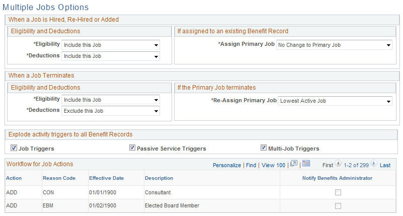 Multiple Jobs Options page