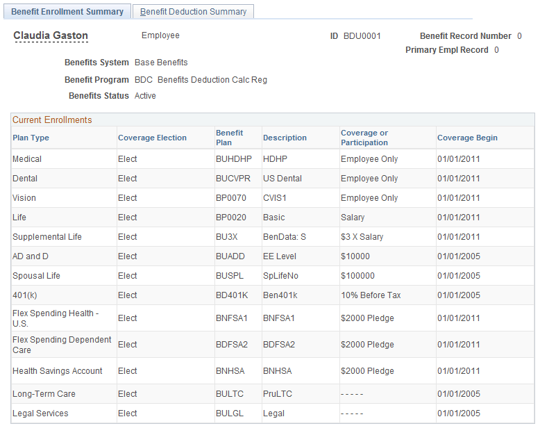 Benefit Enrollment Summary page