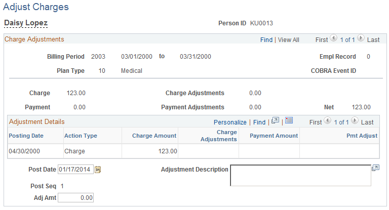Adjust Charges page