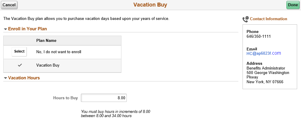 Vacation Buy Page
