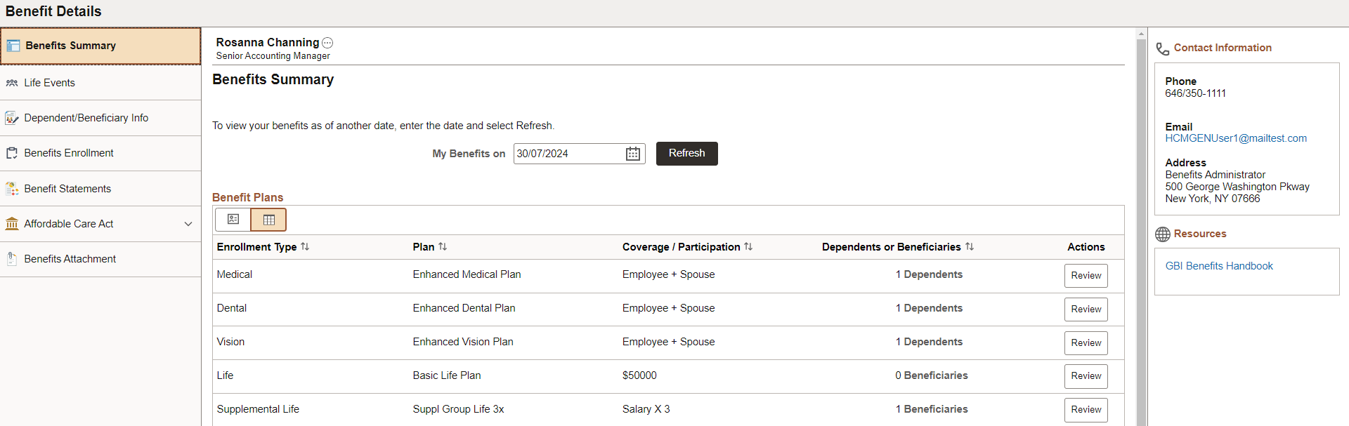 Benefit Details Navigation Collection (Grid view)