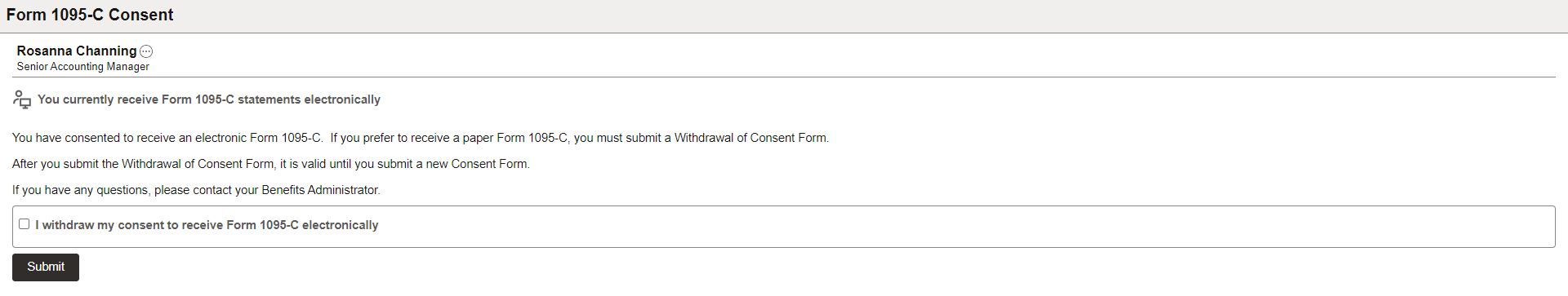 Form 1095-C Consent page (withdraw consent)