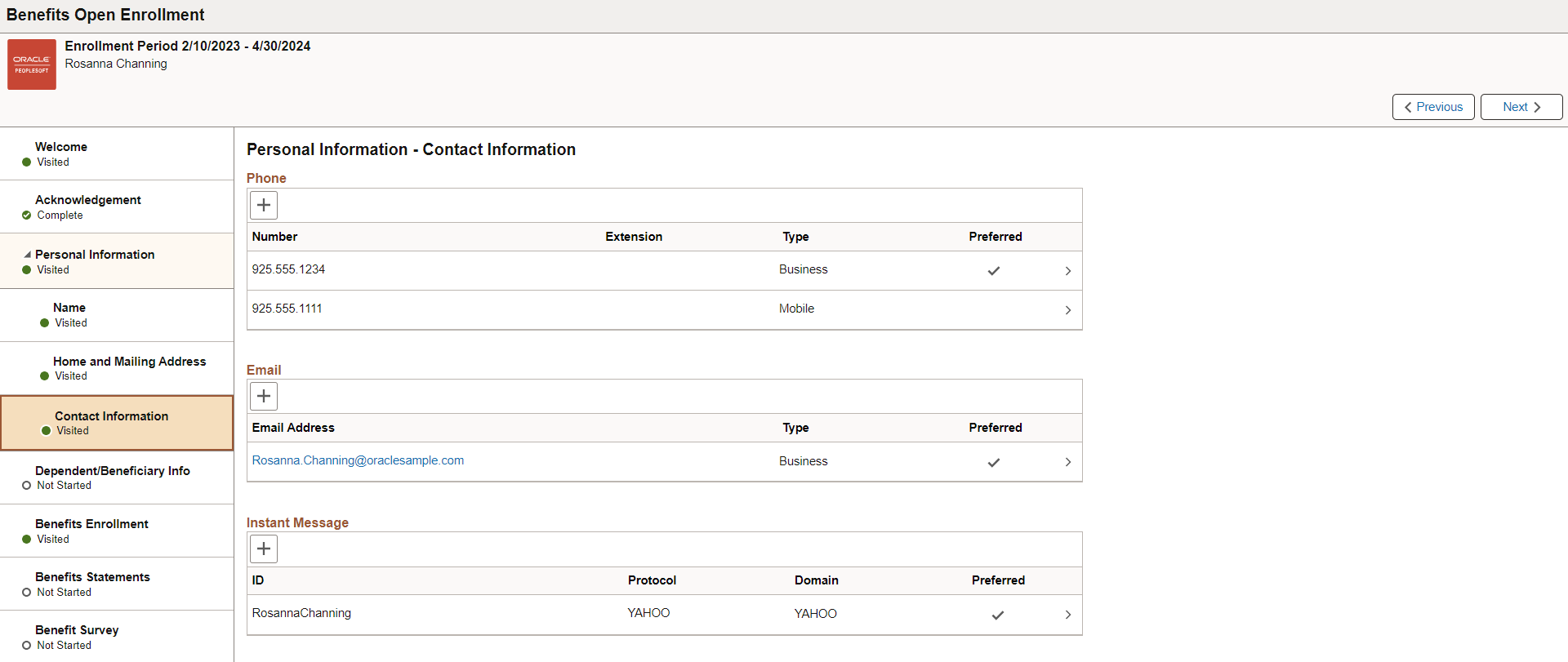 Personal Information_Contact Step of Open Enrollment AG