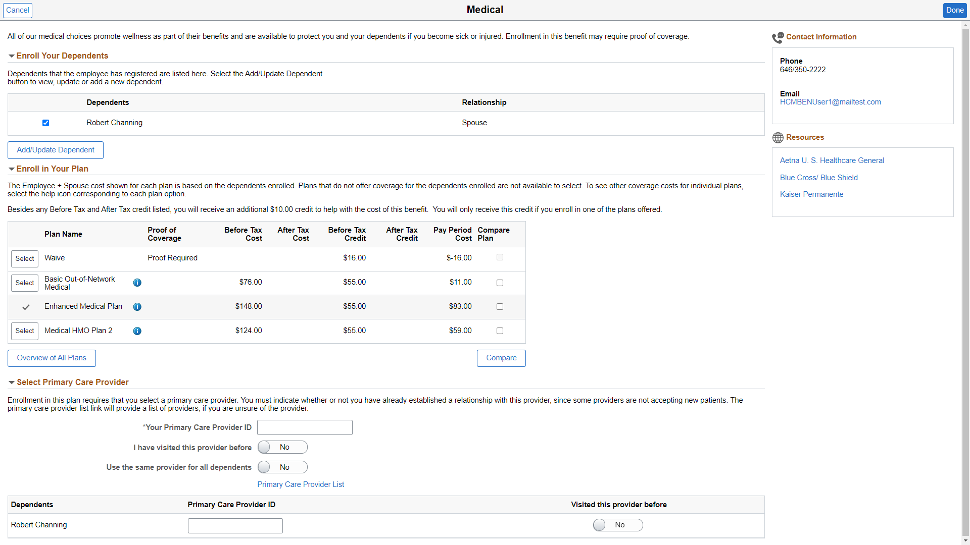 Medical Plan page