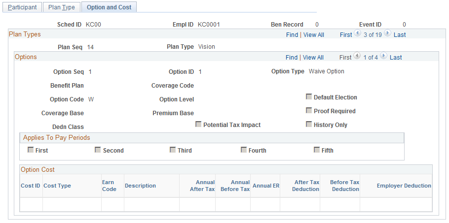 Option and Cost page