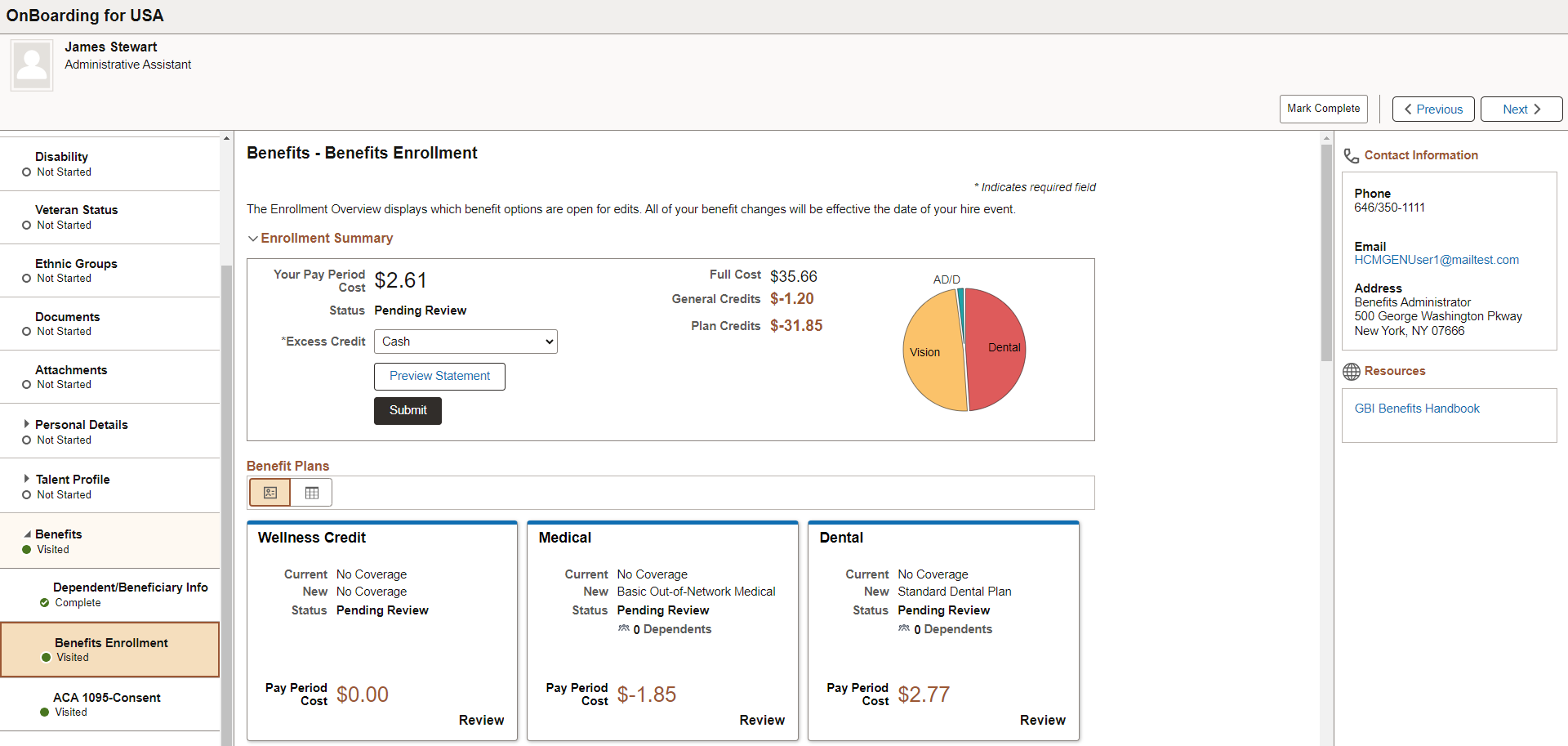 Benefits Enrollment page after processing