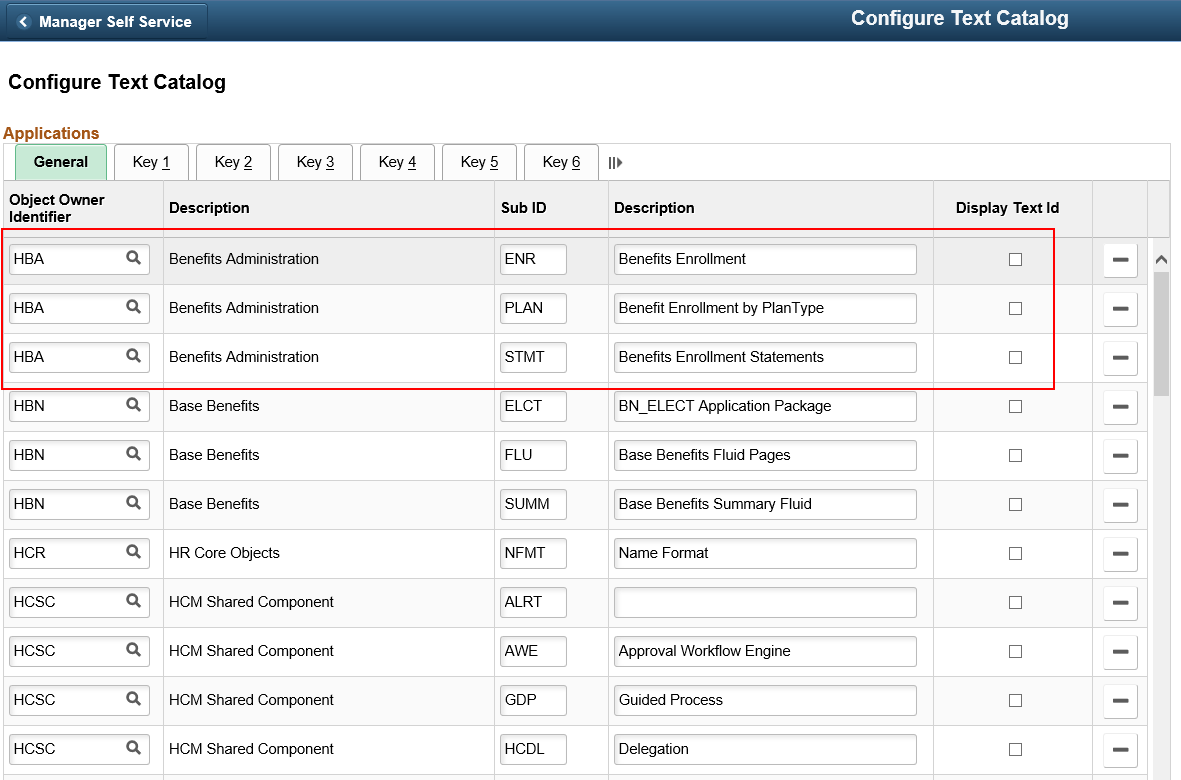 Configure Text Catalog page