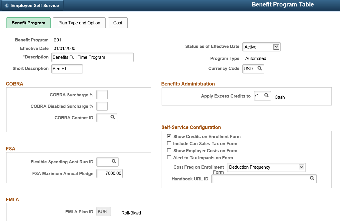 Benefit Program Table - Benefit Program tab