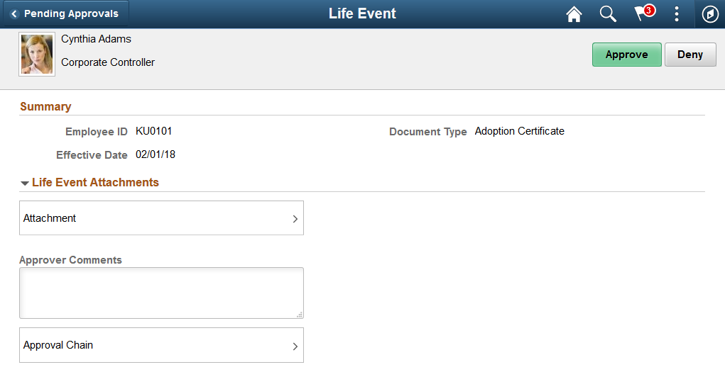 Pending Approvals - Life Event Page