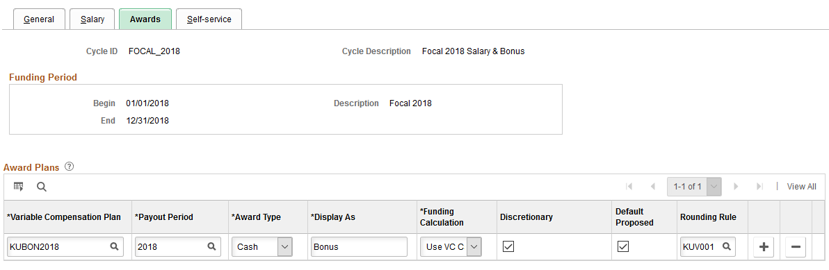 Define Compensation Cycles - Awards page