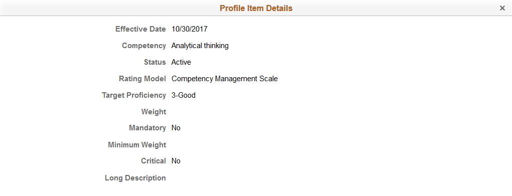 Profile Item Details page for a non-person profile item