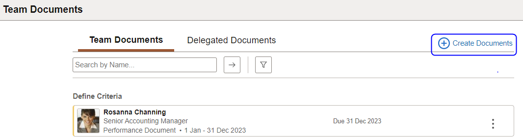 Create Documents button on the Team Documents page for managers