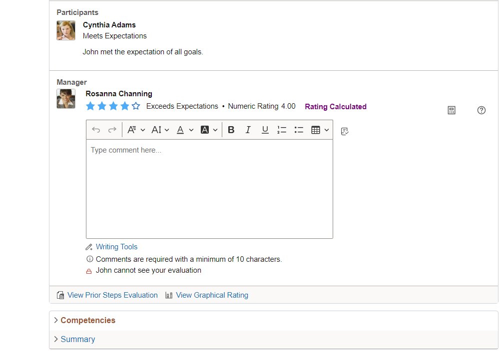 Performance Document page (Evaluation step) (2 of 4)