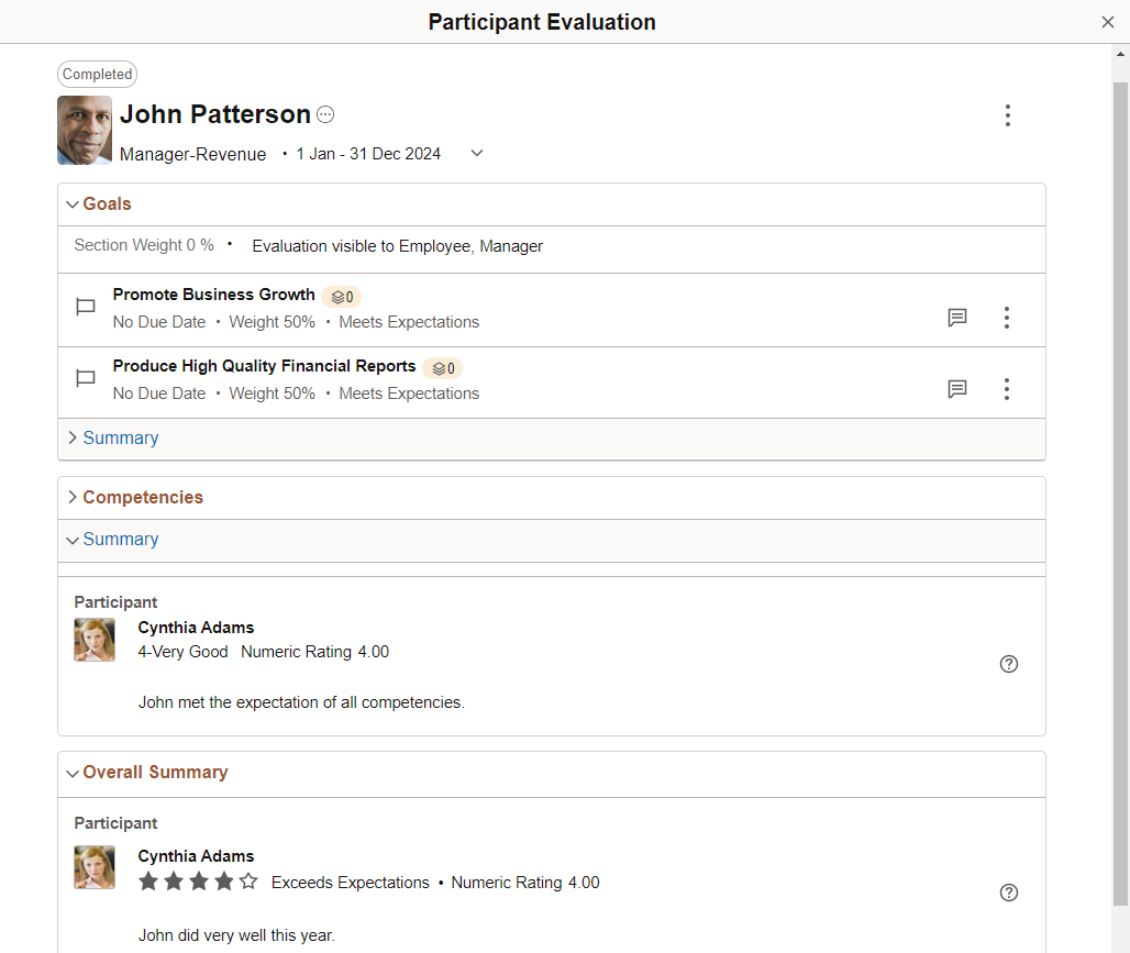Participant Evaluation page