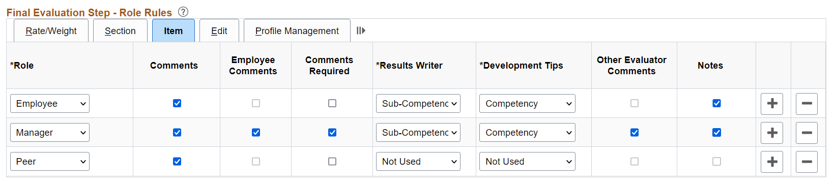 Final Evaluation Step - Role Rules: Item