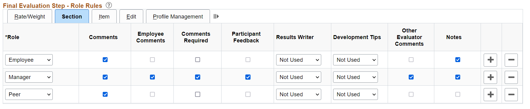 Final Evaluation Step - Role Rules: Section