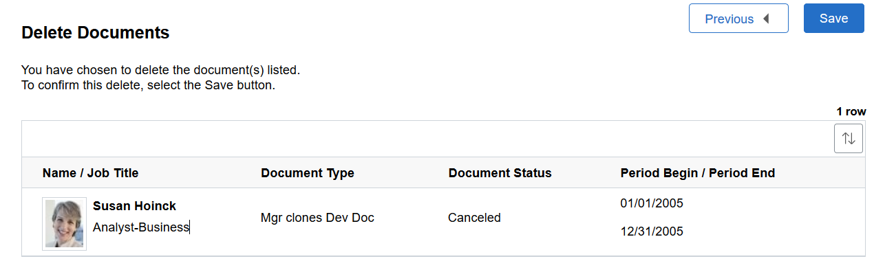 Delete Documents - Confirmation page (Team Performance)