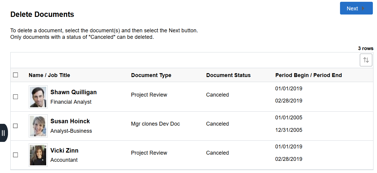 Delete Documents page (Team Performance)