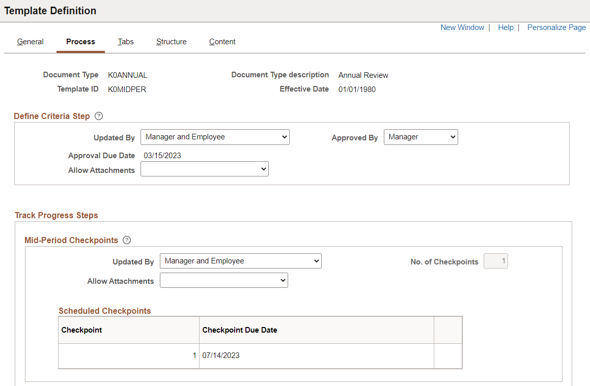 Template Definition - Process page (1 of 3)