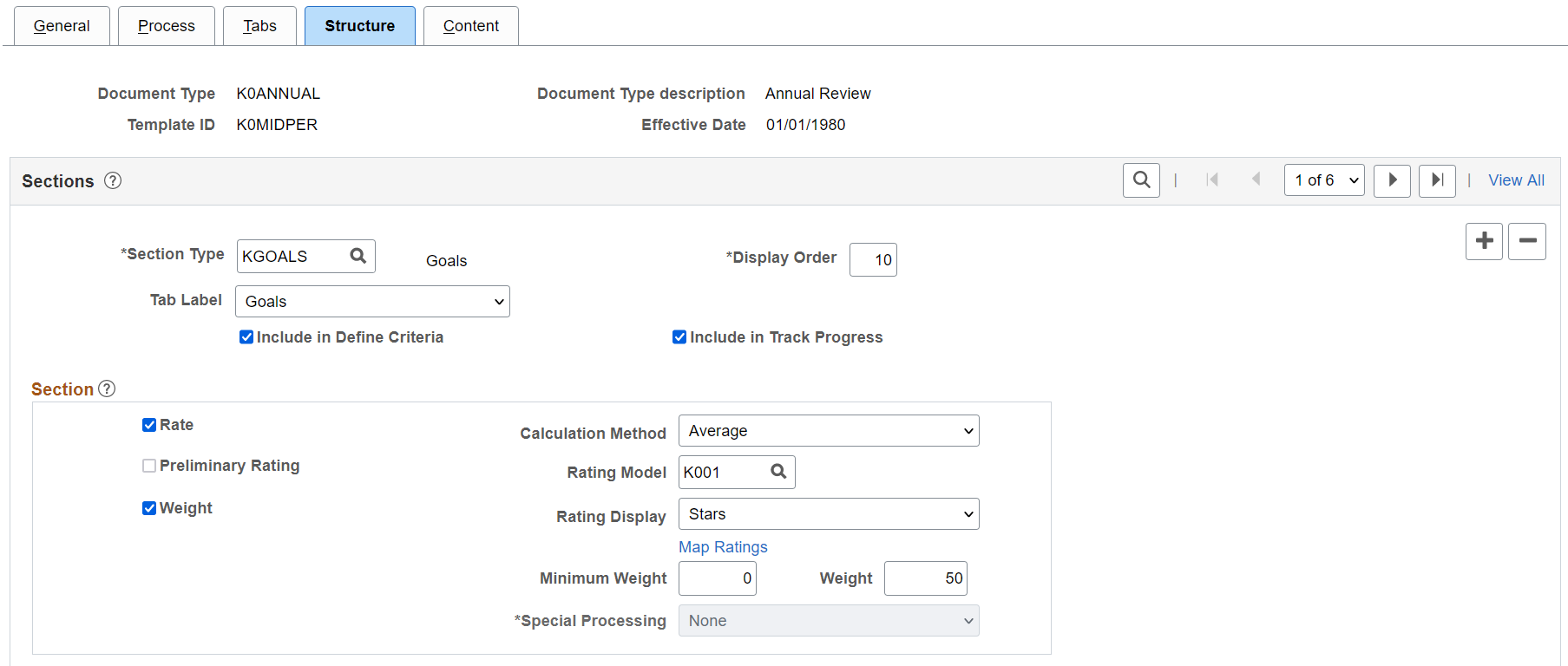 Template Definition - Structure page (1 of 3)