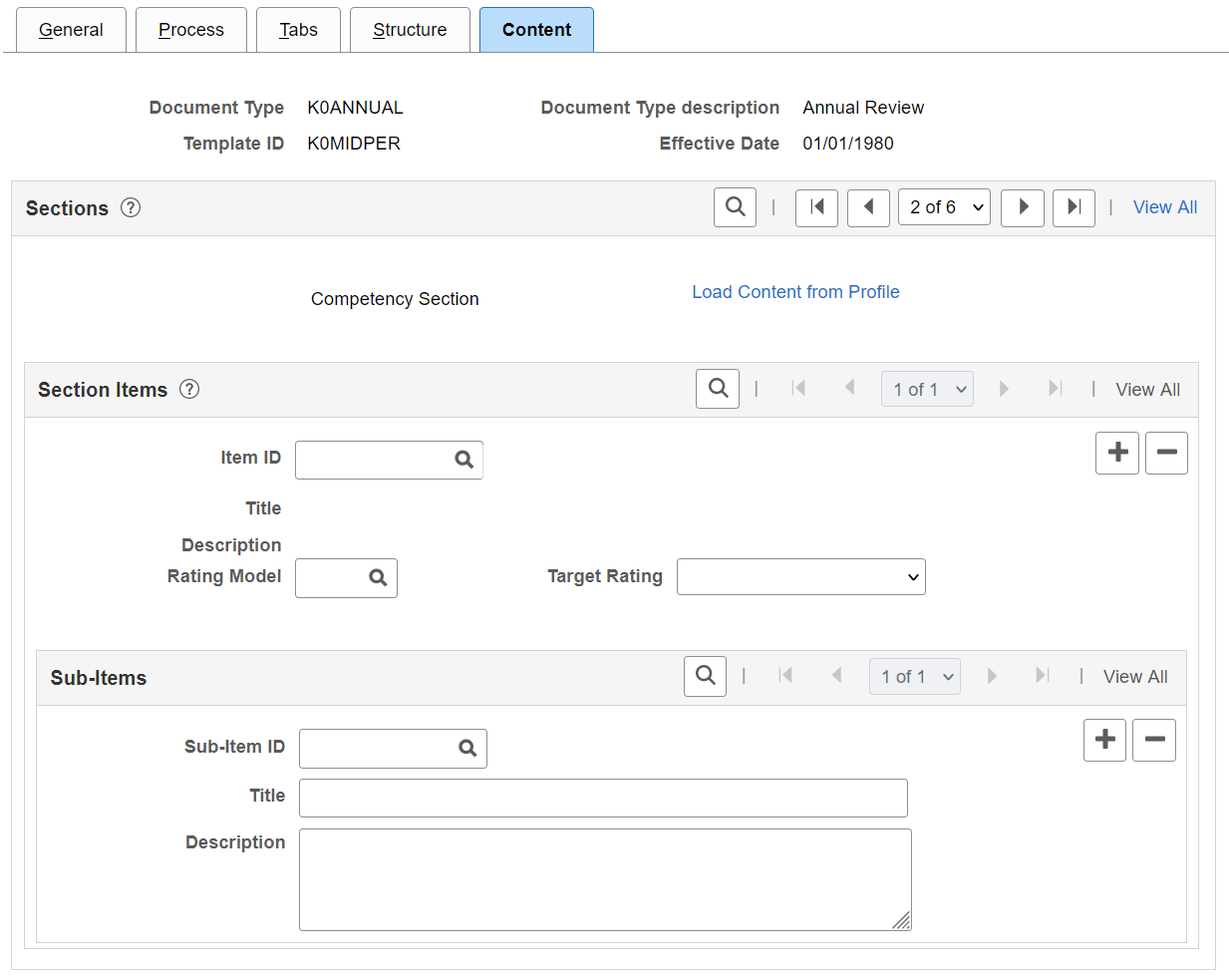 Template Definition - Content page