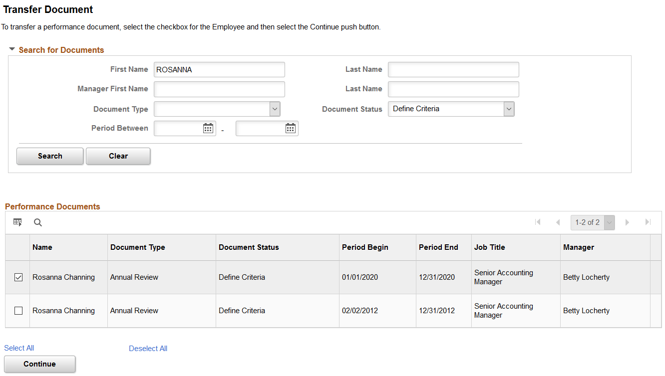 Transfer Document page