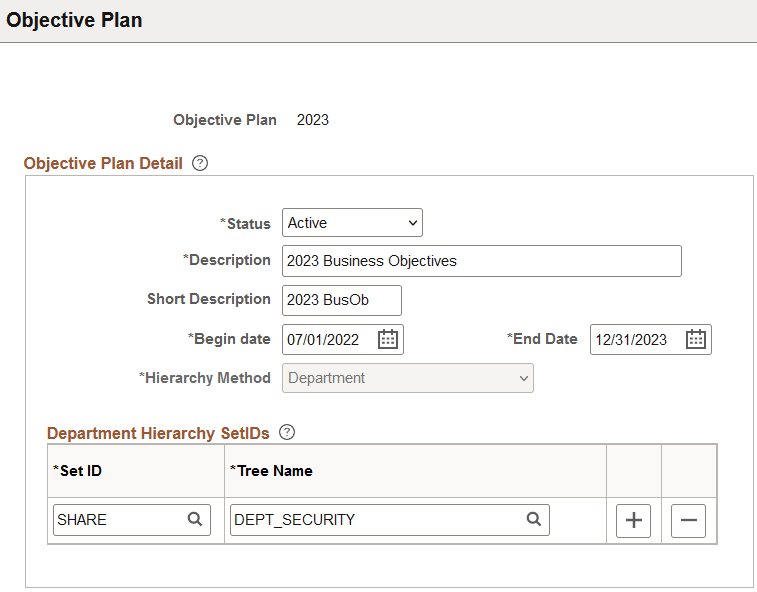 Objective Plan page
